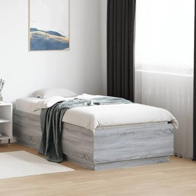 vidaXL Cadru de pat cu LED, gri sonoma, 90x190 cm, lemn prelucrat