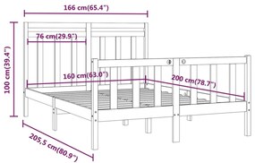 Cadru de pat, alb, 160x200 cm, lemn masiv de pin Alb, 160 x 200 cm