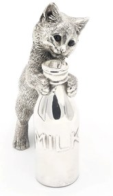 Decoratiune Pisica cu sticla de lapte  Portelan Argint