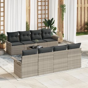 vidaXL Set Sofa Grădină 9 Piese cu Perne Gri Deschis Ratan Poli
