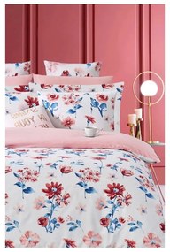 Lenjerie de pat albă/roz din bumbac ranforcé pentru pat dublu/extinsă cu cearceaf inclus/cu 4 piese 200x220 cm – Mila Home