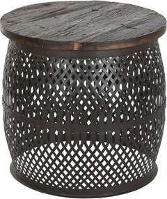 Măsuță laterală din metal perforat cu blat din lemn masiv de mango, 58×58×55 cm, „Malla"