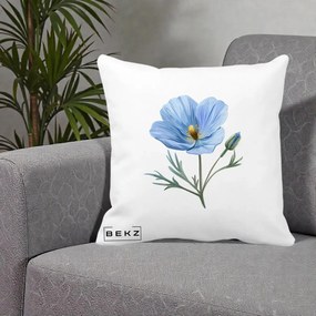 Perna Decorativa Mac Albastru Acuarela, 40x40 cm, Alba Mata, Husa Detasabila, Perna Inclusa, BEKZ®