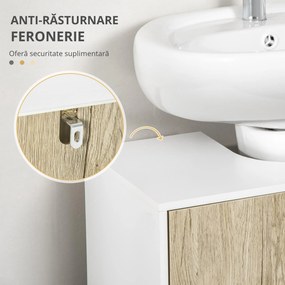 Kleankin Dulap Chiuvetă Baie, Raft, Uși Duble, Design Vintage, Stejar Antic/Alb, 60x30x60cm | Aosom Romania