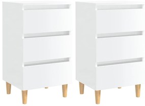 vidaXL Noptiere &amp; picioare lemn, 2 buc., alb extralucios, 40x35x69 cm