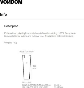 Ghiveci plante, flori design decorativ modern pentru amenajari interioare si exterioare, HIGH SQUARE CONE POT 41235R Vondom