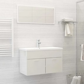 804797  2 Piece Bathroom Furniture Set High Gloss White Engineered Wood Alb foarte lucios, Dulap pentru chiuveta + oglinda, 1