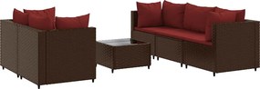 vidaXL Set mobilier de grădină cu perne, 6 piese, maro, poliratan