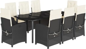 vidaXL Set mobilier de grădină cu perne, 9 piese, negru, poliratan