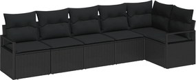 vidaXL Set de canapele pentru grădină cu pernă 6 pcs Negru poliratan