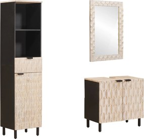 vidaXL Seturi de baie 3 pcs Finisaj Alb Spălat Lemn de mango solid