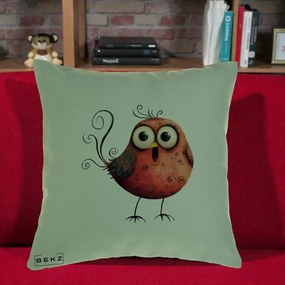 Perna Decorativa Pasare Rosie Exuberanta cu Spirale, 40x40 cm, Verde, Husa Detasabila, Perna Inclusa, BEKZ®