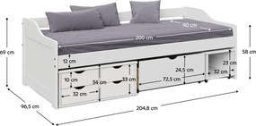 Pat cu spaţiu de depozitare, alb, lemn masiv, 90x200, MAXI NEW