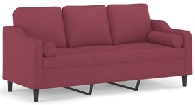 3200859 vidaXL Canapea cu 3 locuri cu pernuțe, roșu vin, 180 cm, textil