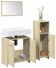 3324971 vidaXL Set mobilier de baie, 3 piese, stejar sonoma, lemn prelucrat