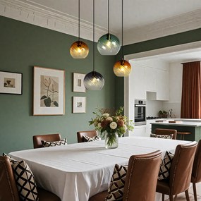 Lampă suspendată bronz cu sticlă rotundă fumurie, ambră și verde, cu 4 lumini - Bao