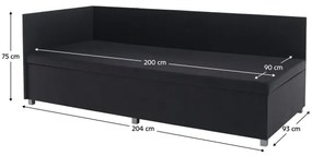 Pat tapițat AMSTERDAM 90x200 cm, gri, cu tăblie reversibilă și spațiu de depozitare