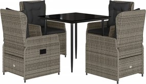 vidaXL Set mobilier de grădină cu perne, 5 piese, gri, poliratan