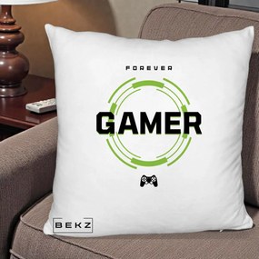 Perna Personalizata Forever Gamer, 40x40 cm, Alb Pufos, Husa Detasabila, Perna Inclusa, BEKZ®