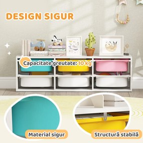 AIYAPLAY Raft pentru Jucării din Lemn cu 6 Recipiente Detașabile din Plastic, Multicolor | Aosom Romania