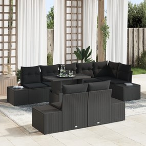 vidaXL Set de canapea pentru grădină, 9 piese, cu perne din rattan polimer negru