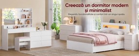 Masuta machiaj pentru Colt cu Oglinda LED si 8 Sertare pentru Cosmetice, Set Masa toaleta Alba, masuta cosmetica, vanity cu Priza si USB - SEA16