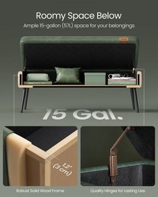 Bancheta cu spatiu depozitare, 120 x 40 x 45 cm, piele ecologica / metal, verde, Vasagle