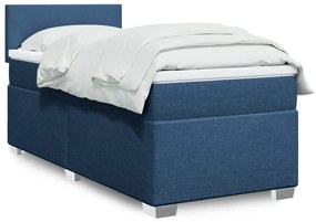 vidaXL Pat box spring cu saltea, albastru, 90x200 cm, textil