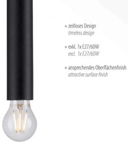 Lustră pe cablu BRUNA 1xE27/60W/230V neagră Leuchten Direkt 15617-18