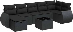 vidaXL Set mobilier de grădină cu perne, 8 piese, negru, poliratan
