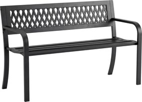 Outsunny Bancă de Grădină pentru Exterior, Bancă de Patio cu Brațe și Șezut cu Lamele, 2 Locuri pentru Grădină, Parc, Balcon, Mobilier Exterior, Negru | Aosom Romania