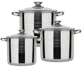 Set Vase Gătit din Inox, 6 Piese, Capacități 13.5 - 9 Litri, Bază 3 Straturi (Inducție), Capace din Sticlă Termorezistentă