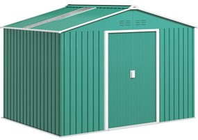 Outsunny Șopron pentru Unelte cu Acoperiș Înclinat și Uși Glisante Duble, 277x195x192 cm, Verde Închis | Aosom Romania