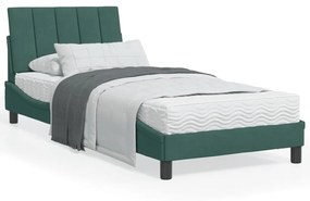 3213754 vidaXL Cadru de pat cu lumini LED, verde închis, 90x190 cm, catifea