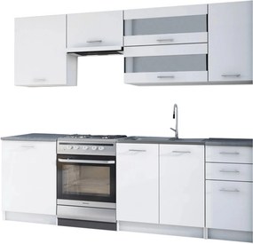 Set bucatarie FABIANA, alb/gri cu efect de marmura, PAL melaminat, 240