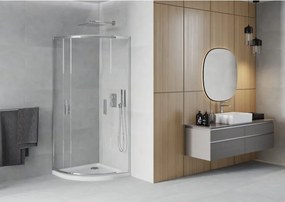 Mexen Rio cabina de duș semirotundă 90 x 90 cm, transparentă, cromată + cădiță Flat, albă - 863-090-090-01-00-4110