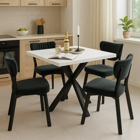 Masa de bucatarie din MDF alb, patrat, texturata, Homs 80x80X75 cm