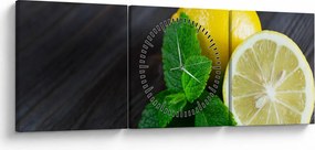 Tablou cu lămâie și mentă pe masă (cu ceas) (90x30 cm)