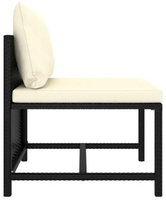 Set mobilier gradina cu perne, 12 piese, negru, poliratan Negru, 3x colt + 5x mijloc + 4x suport pentru picioare, 1