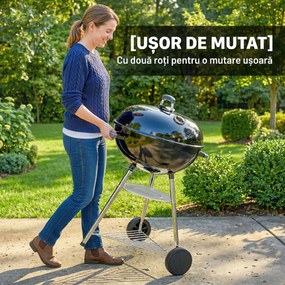 Outsunny Grătar rotund tip kettle | Aosom Romania