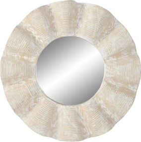 Oglindă decorativă sculptată, stil rustic vintage, culoare alb decapat, din lemn de tec, „Carved White”