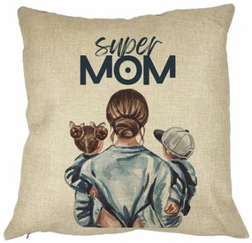 Perna Decorativa Patrata Super Mom,  40x40 cm, Husa Detasabila, Burduf