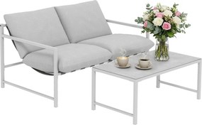Outsunny Set mobilier de grădină exterior 2 piese, canapea cu perne, masă de cafea cu blat din sticlă securizată marmorat 3D, 125x80x64cm, gri deschis | Aosom Romania