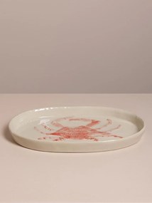 Platou oval din ceramică cu crab roșu, 29×18 cm