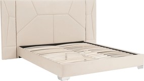 Pat cu somieră şi iluminare LED, 160x200, ţesătură Velvet bej, ALTESA