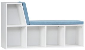 HOMCOM Biblioteca banc 2 in 1 cu 5 compartimente de depozitare si 2 perne 108 x 30 x 60 cm alb albastru | Aosom Romania