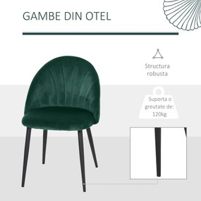 HOMCOM Set de 2 Scaune Căptușite fără Cotiere, Scaune pentru Sufrageri sau Bucatarie, 50x54x80 cm, Verde | Aosom Romania