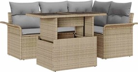 vidaXL Set de canapele pentru grădină cu pernă 5 pcs Bej Rattan poli