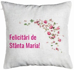 Perna Decorativa, Model Felicitari de Sfanta Maria, 40x40 cm, Alb Murdar, Husa Detasabila, Burduf