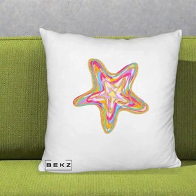 Perna Decorativa Stea de Mare Neon Curcubeu, 40x40 cm, Alb Pufos, Husa Detasabila, Perna Inclusa, BEKZ®